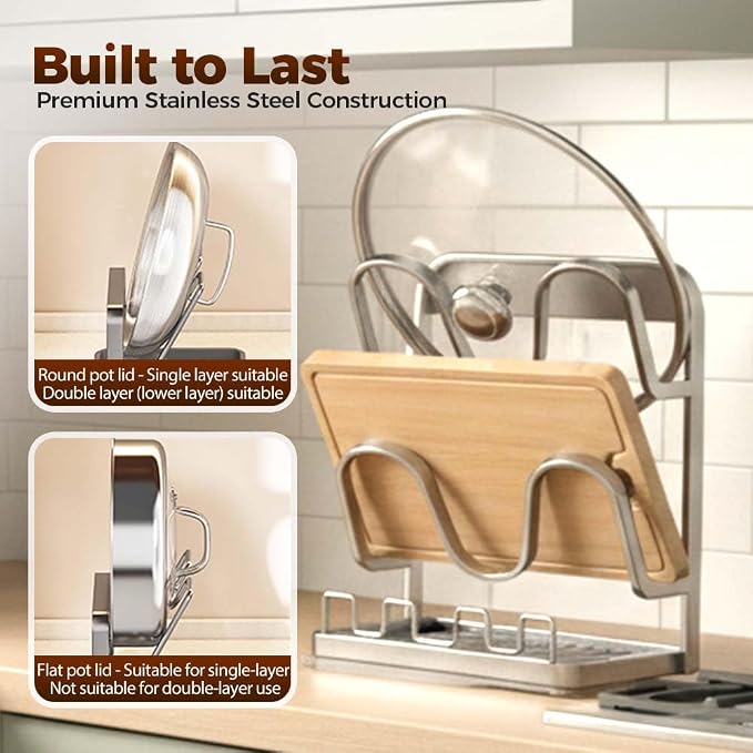 Kitchen Pot Lid Storage Rack, 2026 New Double-layer Rack, Multifunctional Lid Holder for Kitchen Countertop, Compact Pot Lid Stand for Home, Modern Kitchens Organizer for Families (Silver, Triple) - Image 3