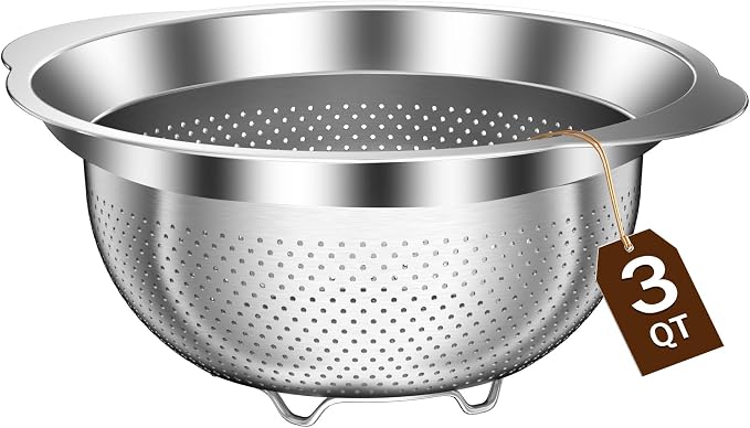 Colander, Stainless Steel Colander for Kitchen, Stainless Steel Strainer, Pasta Strainer for Spaghetti Fruits Vegetables Cooking Food, Kitchen Food Strainer - 3 QT by STOCKPOT