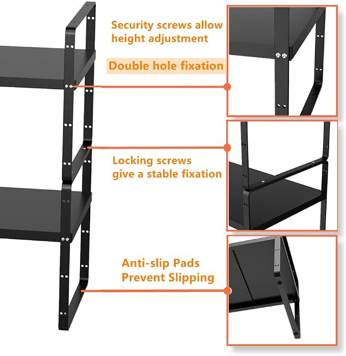Slideep Expandable Cupboard Organizer,Large Kitchen Cabinet Organizer Stackable Shelf Organizer large Expandable Shelves, Counter Pantry Storage Organization, Black, 16" to27 L x 10" W, 3 pack - Image 2