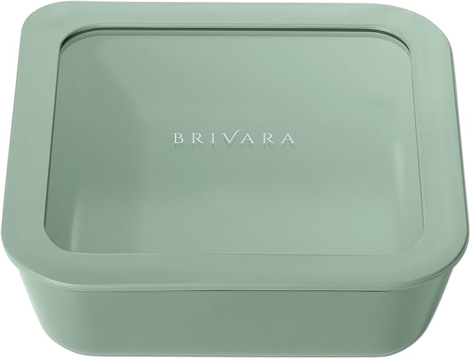 Glass Food Storage Container with Lid, 5-Cup Medium Square | Microwave-Safe Airtight Lid, Oven-Safe Ceramic-Coated Glass | Zero Plastic, No PFAS/PFOA/BPA, Reusable [Willow] by BrivaraHome