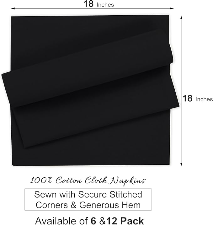Ruvanti Cloth Napkins Set of 6, 100% Cotton High GSM 18x18 Inches Soft, Washable, Highly Durable & Absorbent, Perfect for Parties, Christmas, Thanksgiving Dinners – Black Beauty - Image 3