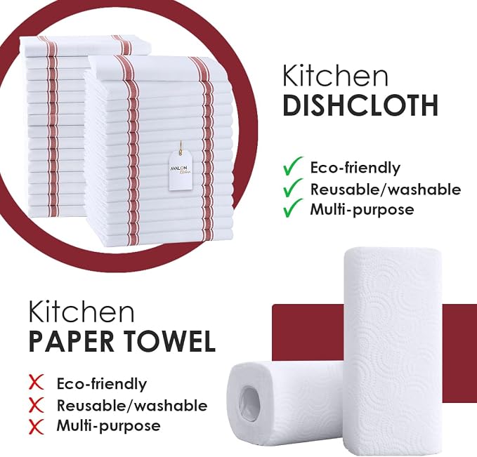 Dish Towels 30 Pack Red Stripe 100% Cotton Kitchen Towel 15x25 Inch Tea Towels, Bulk Dish Cloths for Washing Dishes, Kitchen Rags for Drying Dishes - Image 2