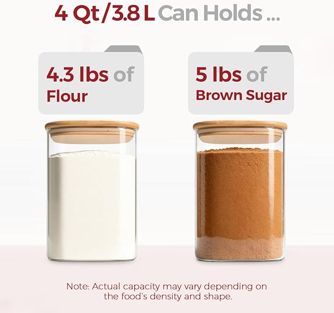 Glass Flour Containers with Lids 1 Gallon 2 Pack Pantry Organization | Wide Mouth, Scoop Included, Flour Sugar Coffee Beans Pasta Cereal Dry Food Storage,Large Capacity,Kitchen Organizer - Image 3