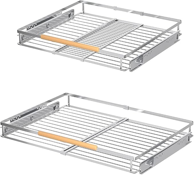Pull Out Cabinet Shelf, Slide Out Cabinet Organizer Heavy Duty Under Sink, Anti Rust Kitchen Organizer Basket, Smooth Roll Expandable Sliding Drawer, 2 Pack Chrome 15.9''-26.2'' by PerfectdesignforyourHOME