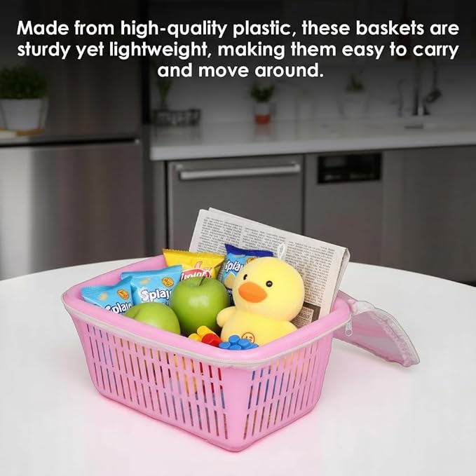 Go Hooked Multipurpose Plastic Storage/Gift Basket With Net Cover | Stylish Basket With Zip Net Cover Pack Of 1 (Pink). - Image 8