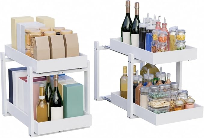 Bamboo Under Sink Organizer 2 Tier Pull Out Cabinet Storage Drawer - Image 7