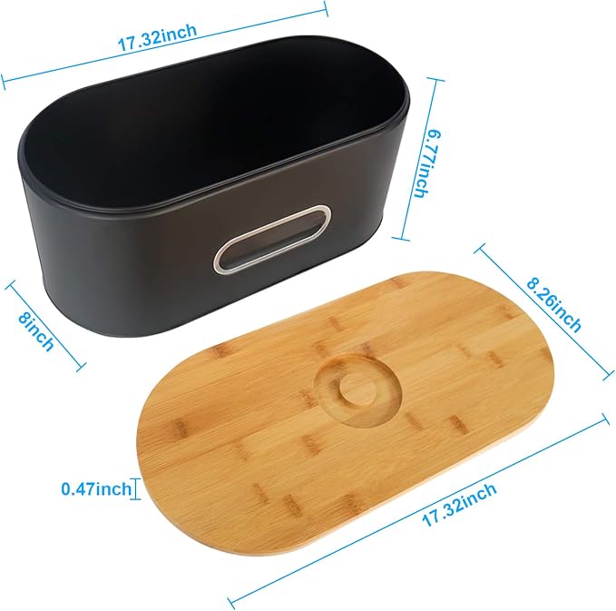SOTECH Extra Large Bread Box Metal Bread Bin with Bamboo Lid&Window Modern Food Storage Container for Kitchen Counter Kitchen Decor Organizer Farmhouse Black (Black box with 3jars) - Image 8