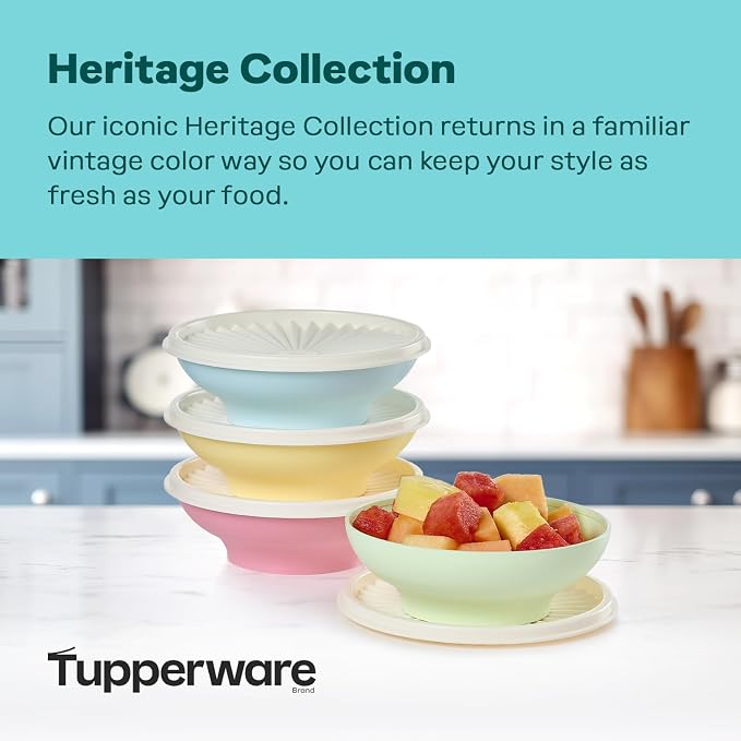 Tupperware Heritage Collection, New 4 Cereal Bowl with Lids Set in Vintage Colors, Dishwasher Safe and BPA Free (4 containers, 4 lids) - Image 2