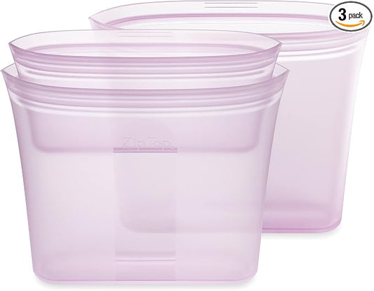 Zip Top Reusable Food Storage Bags | 3 Bag Set [Lavender] - 2 Sandwich, 1 Snack | Silicone Meal Prep Container | Microwave, Dishwasher and Freezer Safe | Made in the USA by ZipTop