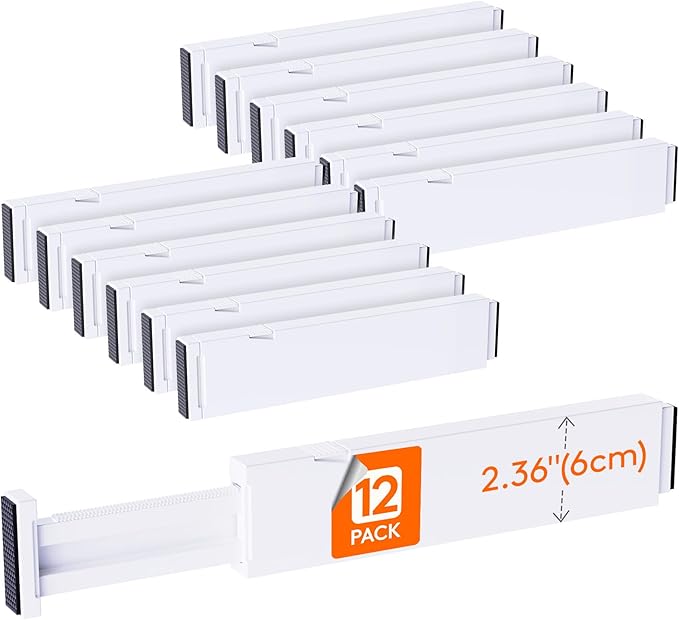 Lifewit 2.36" Upgrade Kitchen Drawer Dividers, Adjustable Drawer Organizer | 12 Pack 11"-17" Expandable White Drawer Separator for Clothes/Utensils, Dresser/Cabinet/Closet/Nursery Organization & Storage by Lifewit