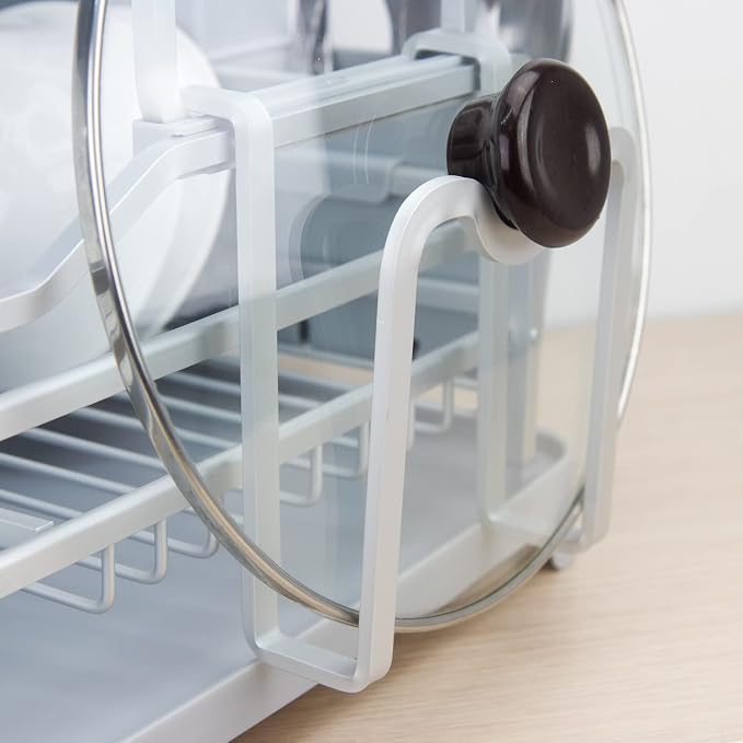 GMT-10353-B Aluminum Dish Drying Rack with Utensil Holder - 2 Tier Kitchen Countertop Rust Proof Dish Rack Lid Hanger and Drainboard Set - Large Dish Organizer Rack - Image 7