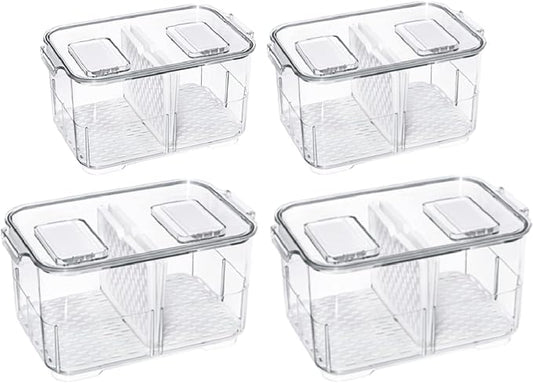 Refrigerator Organizer Bins, Stackable Freezer Lettuce Keeper with Lids and Removable Drain Tray Food Storage Containers for Fridge Freezer Cabinet Kitchen Organization - 4 Pack by blitzlabs