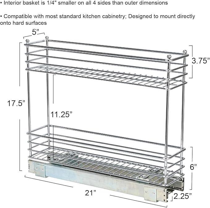 Household Essentials Chrome 2-Tier Sliding Cabinet Organizer, 5" - Image 2