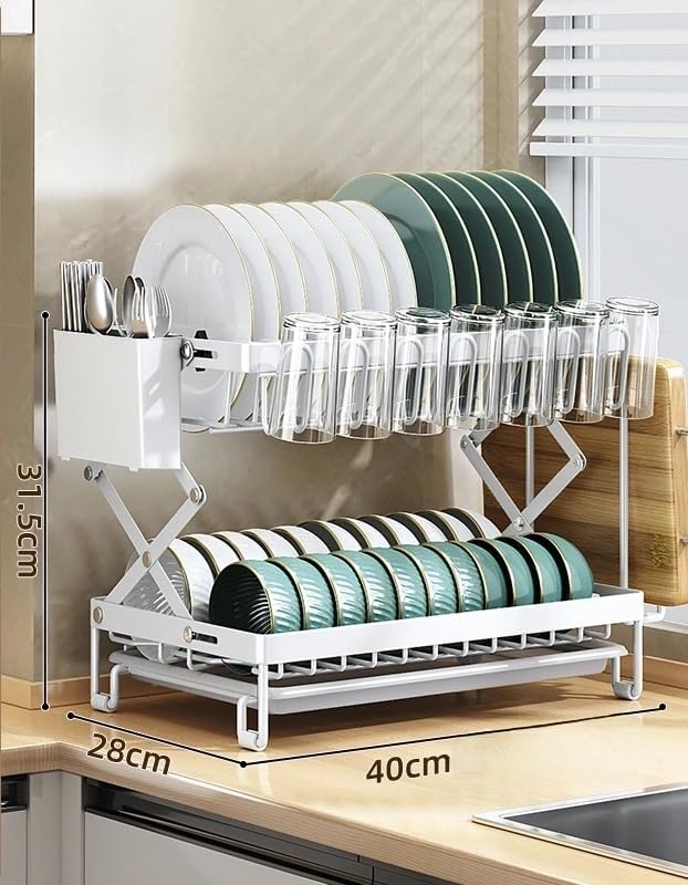 Good Grips Carbon Steel Fold Flat Dish Drying Rack, 2-Tier, with Drainboard, for Kitchen Counter, Collapsible (White) - Image 6