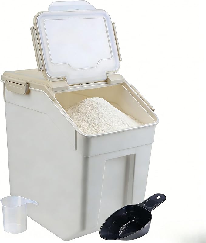 Saim 2 Pack 50lb Flour & Rice Storage Container Bin,Rice Dispenser (Grey) | BPA free plastic with seal lid, rolling wheels and measuring scoop for rice, flour, cereal and grain one-hand scooping - Image 7