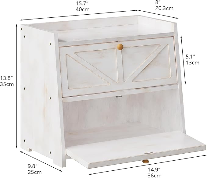 Trironsun Vintage Double Layer Bread Box for Kitchen Counter Bamboo Bread Storage Container Large Capacity Bread Storage Bin (Antique White) - Image 5