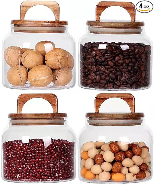 SAIOOL Glass Jars with Airtight Lid [Set of 4],Kitchen Canisters, Borosilicate Storage Containers,Retro Design, jars for Candy,Cookie,Rice,Sugar,Flour, Flour,Pasta,Nuts and Spice Jars by SAIOOL
