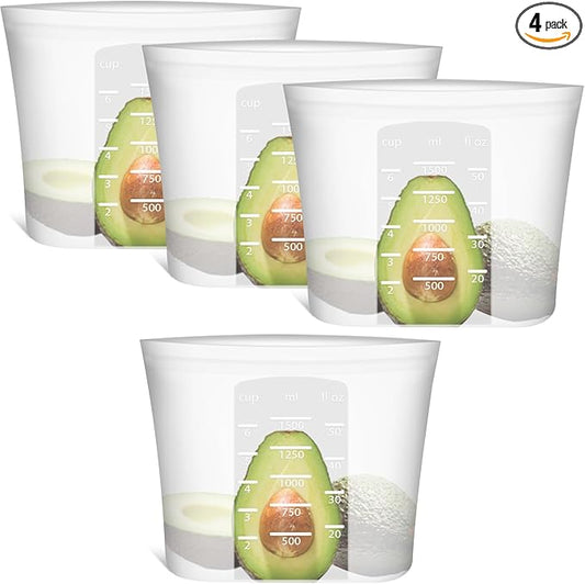 Large Reusable Food Bags 4 Pack, 1.5 Quart(50.7fl.oz) 100% Silicone Storage Bags Stand Up Zip Silicone Food Container, Freezer Microwave Oven Dishwasher Safe, Translucent by Annaklin