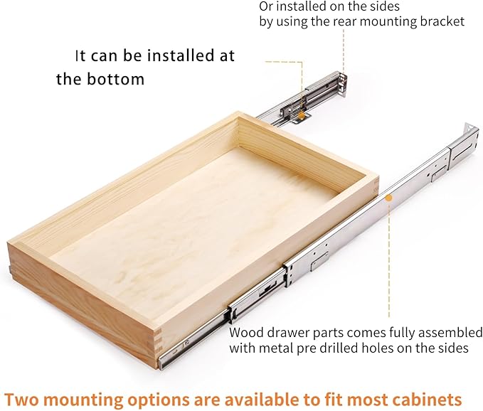 32''W x 21''D x 3''H Pull Out Cabinet Drawer Soft Close Slide Out Wood Organizer for Kitchen, Finished, Bottom and Side Assembly (Wood Drawer Part Width is 31inch) - Image 5