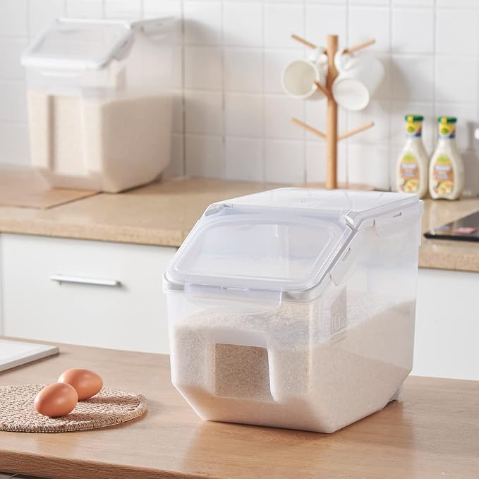 10 Liter / 20 lbs Rice Storage Container with Measuring Cup, BPA free, For Rice | Grain | Pet Food | Flour, 1 count, Clear - Image 2