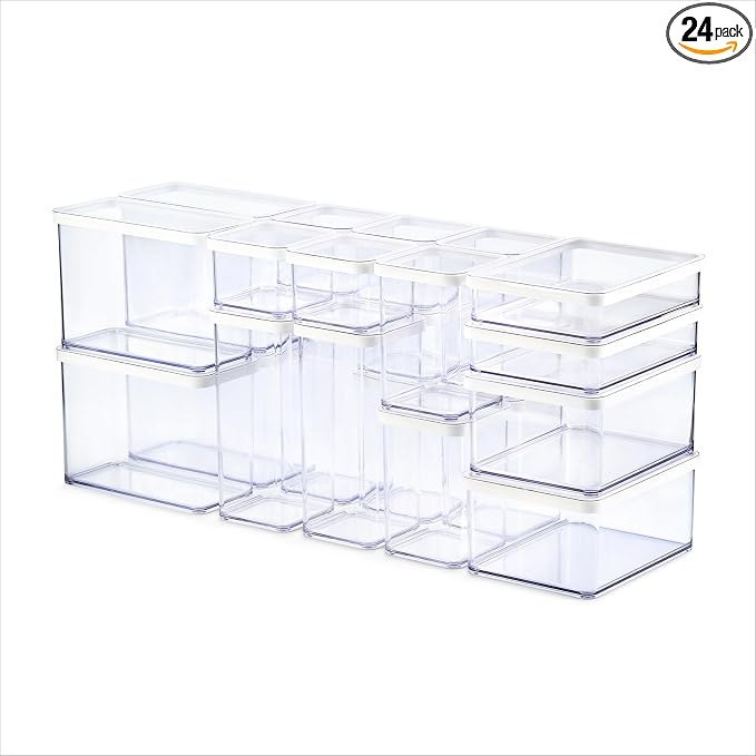 Rotho Loft Storage Box Set of 24 Plastic Boxes with Lid Airtight White | Airtight Storage Box, Plastic Boxes with Lid, Rotho Storage Jars, Aroma-proof, Stackable, Modular, Dishwasher Safe by Rotho