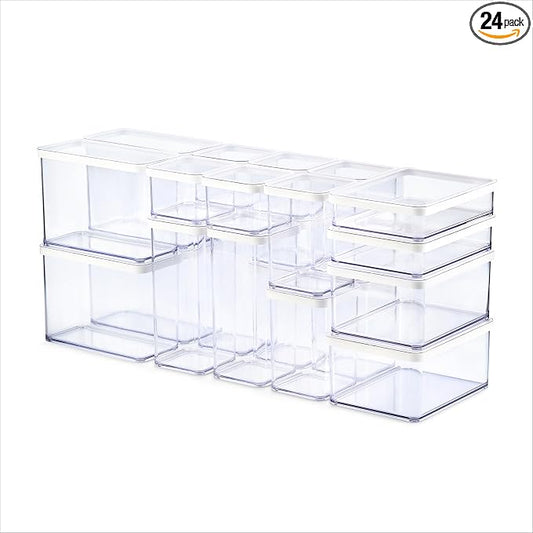 Rotho Loft Storage Box Set of 24 Plastic Boxes with Lid Airtight White | Airtight Storage Box, Plastic Boxes with Lid, Rotho Storage Jars, Aroma-proof, Stackable, Modular, Dishwasher Safe by Rotho