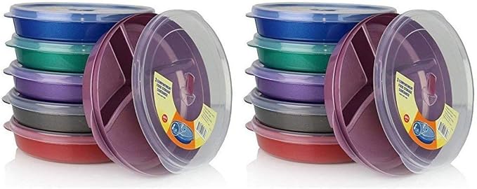 REGENT Microwave Food Storage Tray Containers - 3 Section / Compartment, Plain, Set of 12 by Unknown