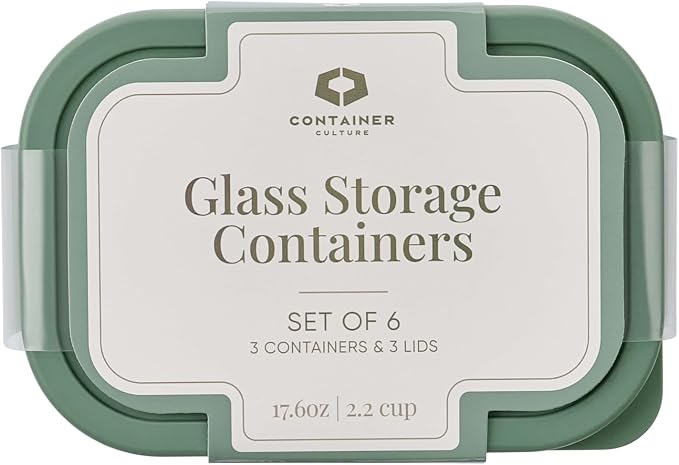 Glass Food Storage Containers with Lids — 6 Piece — 17.6 oz Glass with BPA-Free Leakproof Stackable Lids — Microwave, Oven & Dishwasher Safe — Ideal for Meal Prep & More - Soft Sage - Image 3