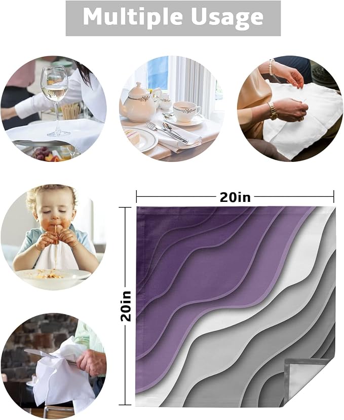 Geometric Purple Gray Ombre Cloth Napkins Set of 8, Modern Abstract Art Dinner Napkins Cloth Washable, Cocktail Napkins Reusable for Wedding, Party, Birthday (20"x20") - Image 5