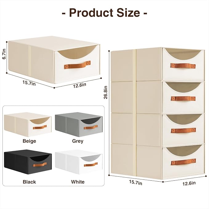 Large Closet Storage Bins with Drawer, Fabric Bins for Organization, Collapsible Storage Drawers Organizer for Bedroom, Living Room, 6 Pack, Beige - Image 3