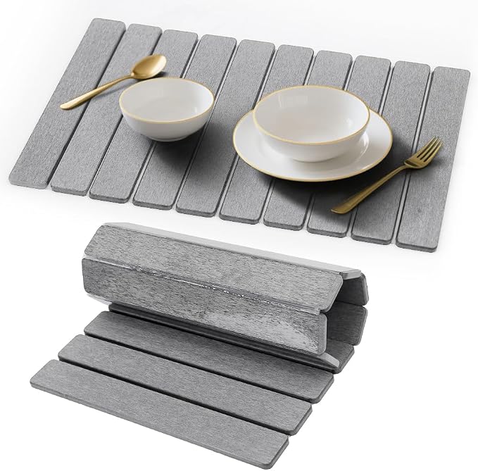 Stone Drying Mat for Kitchen Counter, Quick Diatomaceous Earth Mats for Dishes, 24"L x 16" W Super Absorbent Fast-Drying Collapsible Countertop Stone Mat (Light Grey, 24" x 16") by Unknown