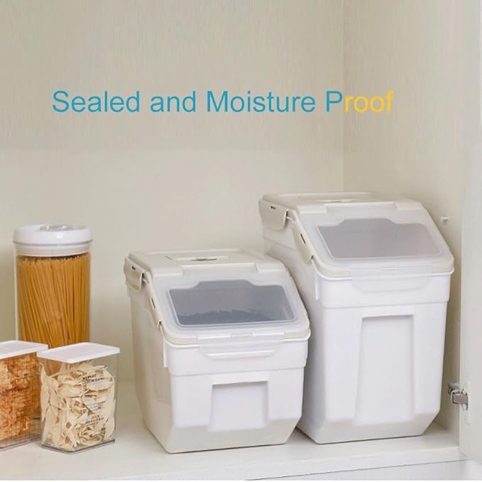 25LB Large Flour Storage Container Bin ,2 Pack Airtight Plastic with Wheels Seal Locking Lid Dispenser Organizer Storage Bin with Measuring Cup & Scoop for Flour, Rice, Grain 50LBS Total - Image 6