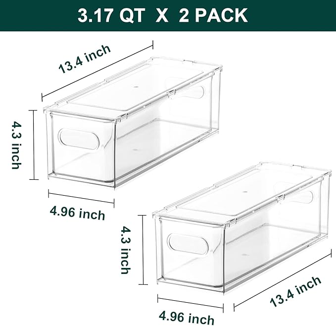 LALASTAR 2 Pack Fridge Organizer with Pull-out Drawer, Stackable Freezer Organizer Bin, Pantry Organization and Storage, BPA Free, 3.17QT - Image 5