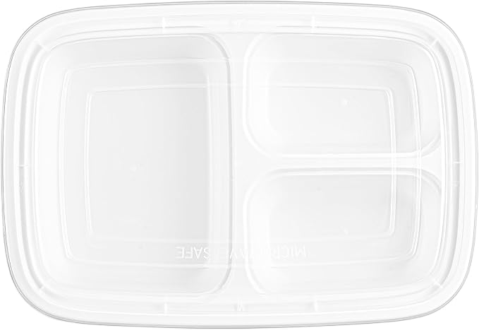 Asporto 26 Ounce Compartment Take Out Boxes, 50 Microwavable Meal Prep Containers - 3 Compartments, With Clear Plastic Lids, White Plastic Food Containers, Do Not Contain BPA - Restaurantware - Image 14