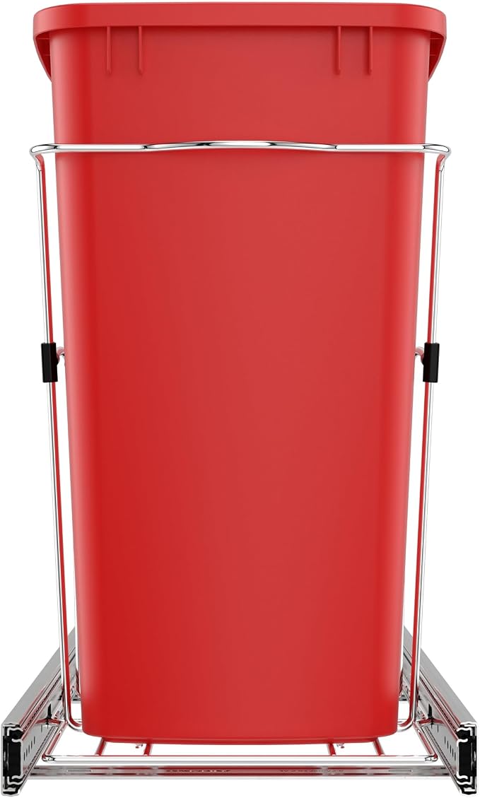 Rev-A-Shelf Pullout Trash Can for Kitchen Cabinets 35 Qt Garbage Waste Recyling Bin with Full Extension Slides, Red, RV-12KD-16C-S - Image 8