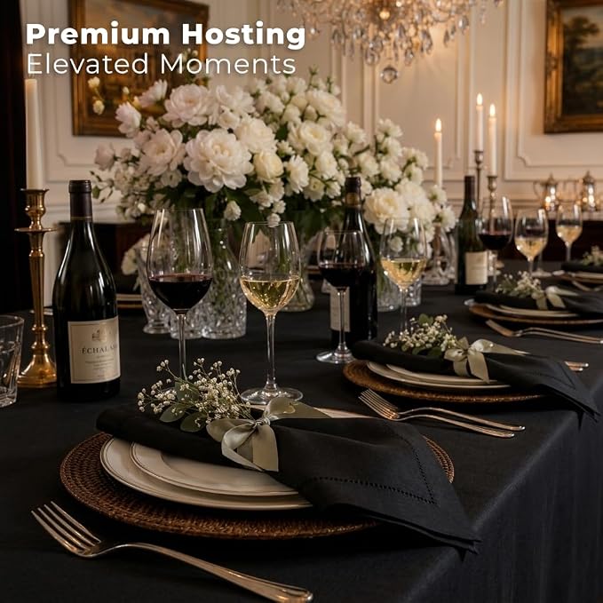 Signature Linen™ by D'Moksha Black Dinner Napkins Set of 4, 20 x 20 Inch Cloth Napkins, 100% Pure Linen, Hemstitch, Machine Washable Table Napkins- Summer, Weddings, Outdoor hostings - Image 4