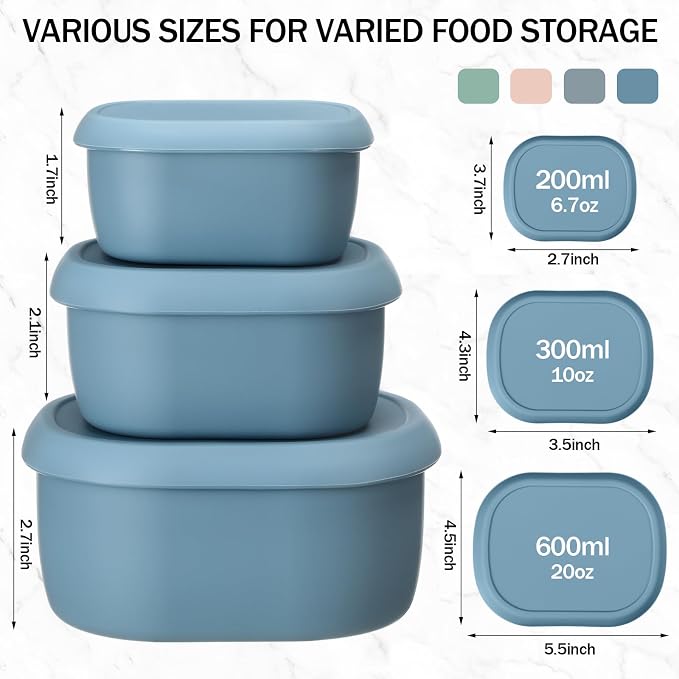 12 Pcs Silicone Food Storage Containers with Lids,Mo Landi Color | Reusable, 3 Size Silicone Lunch Box Bento, Freezer Dishwasher Safe, 6.7oz, 10oz, 20oz - Image 2
