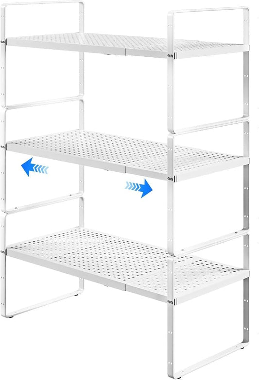 Expandable Cabinet Shelf Organizers, Kitchen Small Stand Rack Organization for Countertop Cupborad Pantry Desktop Spice Rack, White 3 Pack by KIKIBRO