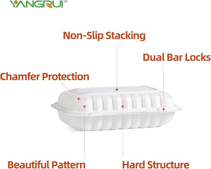YANGRUI 150-Pack 28oz 9x6 Rectangular Hinged Container - Mineral-Filled PP | Clean Packed Ready to Use | Heavy Duty Meal Prep & Takeout Boxes | Microwave Safe for Sandwiches, Leftovers & Catering - Image 6