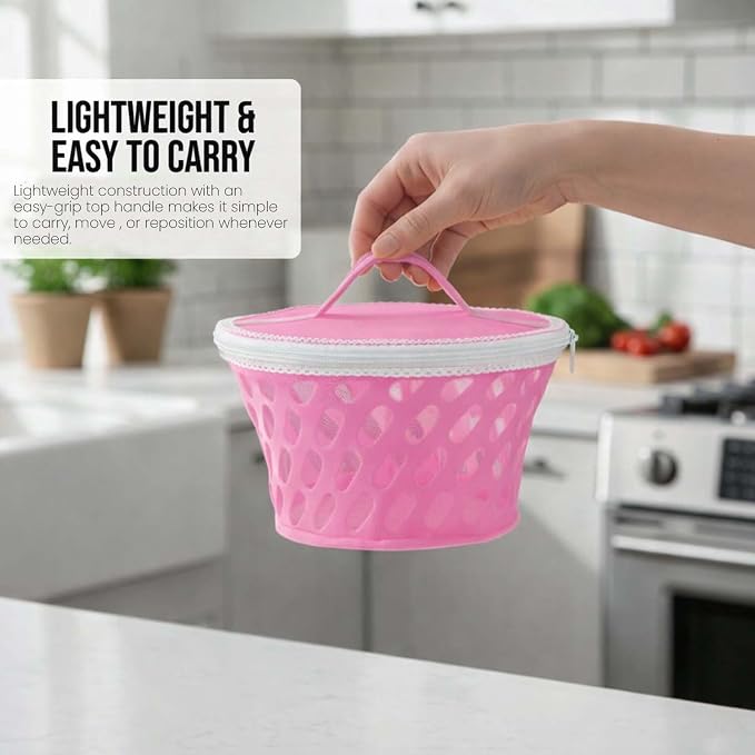 Go Hooked Plastic Storage Net Basket with Zip Closure – Multipurpose Mesh Organizer for Fruits, Vegetables, Essentials – Durable, Lightweight & Breathable Design for Home & Pantry Use (Pink) - Image 5