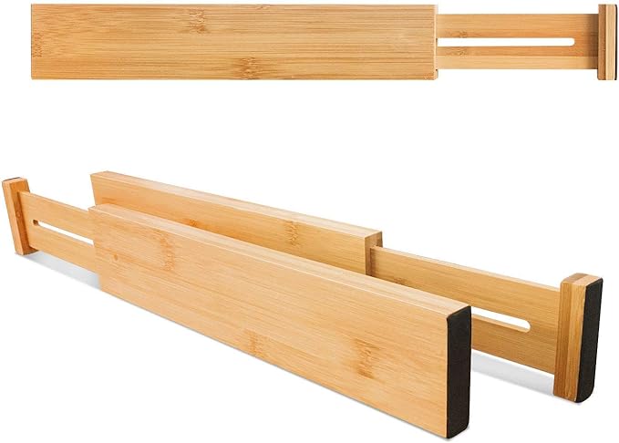 VaeFae 6-Pack Adjustable Bamboo Drawer Dividers, Expandable Drawer Organizer for Kitchen Utensils, Clothes, Bathroom, Office – Fits Drawer Interiors 16.6" to 21.8" - Image 3