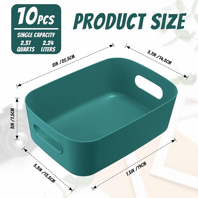 Zopeal Plastic Storage Bins 10 Pcs Green Pantry Organizer Bins Small Baskets Storage Containers for Home Kitchen (8 x 5.7 x 3 Inch) - Image 2