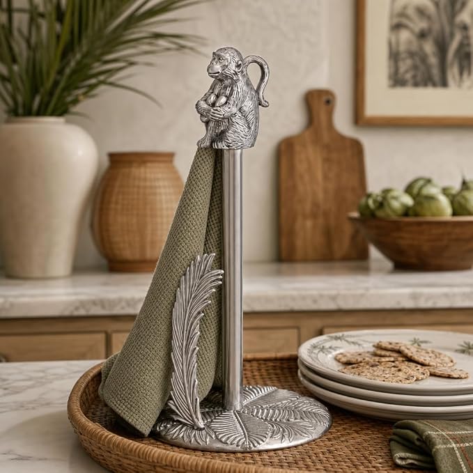 Arthur Court Monkey Paper Towel Holder - Aluminum Safari Design - 15 Inch Tall Countertop Accessory - Image 6