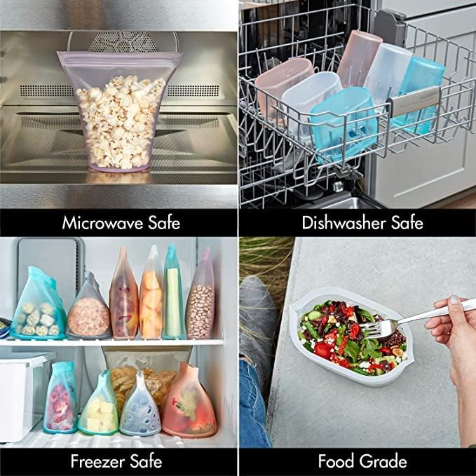 Zip Top Reusable Food Storage Bags | 3 Bag Set [Teal/Peach/Lavender] - 2 Sandwich, 1 Snack | Silicone Meal Prep Container | Microwave, Dishwasher and Freezer Safe | Made in the USA - Image 3