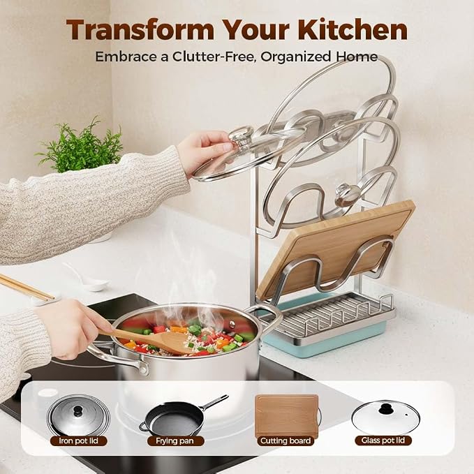 Kitchen Pot Lid Storage Rack, 2026 New Double-layer Rack, Multifunctional Lid Holder for Kitchen Countertop, Compact Pot Lid Stand for Home, Modern Kitchens Organizer for Families (Silver, Triple) - Image 6
