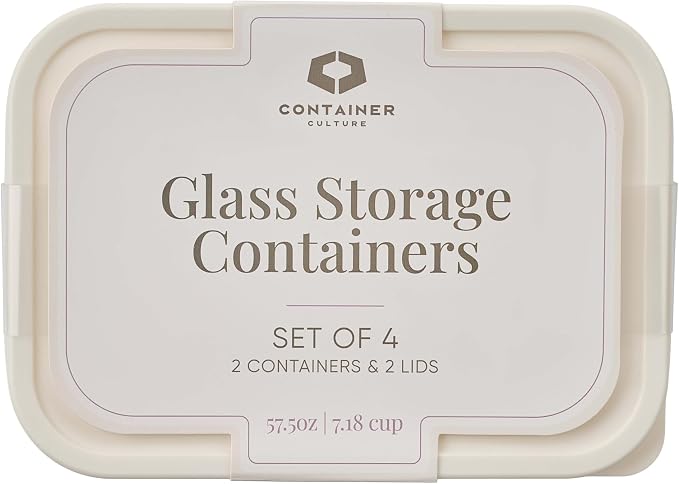 Glass Food Storage Containers with Lids — 4 Piece — 57.5 oz Glass with BPA-Free Leakproof Stackable Lids — Microwave, Oven & Dishwasher Safe — Ideal for Meal Prep & More - Vanilla Mist - Image 3