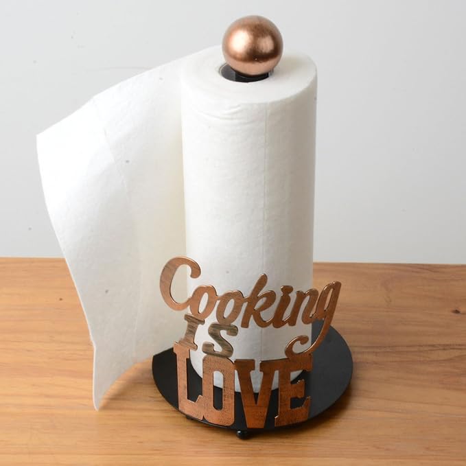 HAUCOZE Text Paper Towel Holder Countertop Metal Paper Roll Stand 13.4 Inch | Freestanding Paper Dispenser with Weighted Base Kitchen Decor Table Centerpiece Gift for Dining Room Bathroom - Image 3