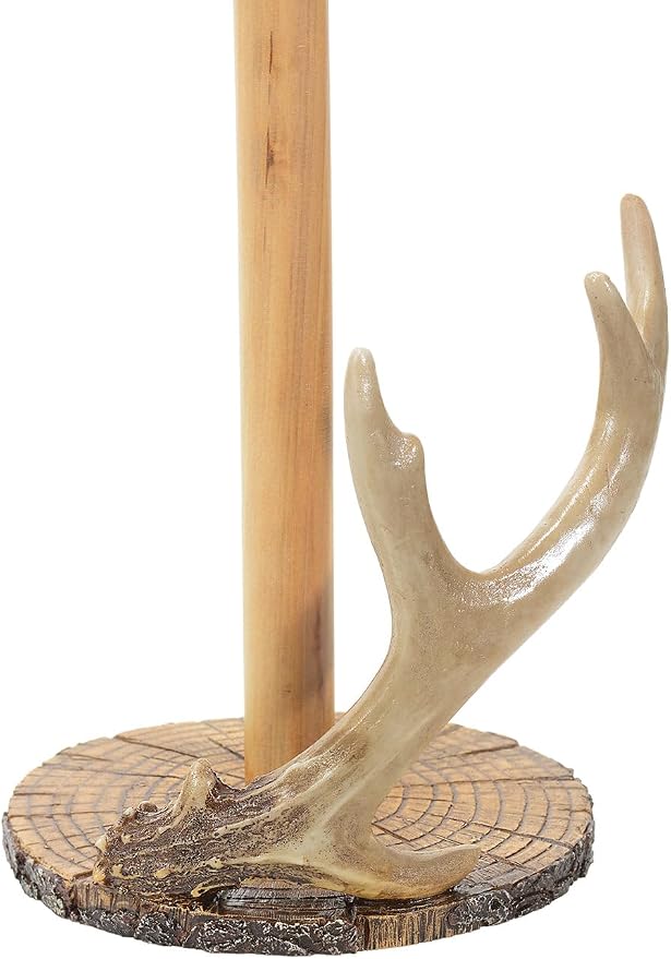 Towel Holder - Vintage Rustic Kitchen Décor - 15.5" x 6.5" 6.5" Dia.x15.5 H | Wood. RUSTIC KITCHEN CHARM: Add an authentic touch to your kitchen with this paper towel holder, featuring faux antler - Image 6