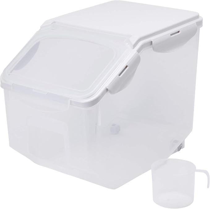 10 Liter / 20 lbs Rice Storage Container with Measuring Cup, BPA free, For Rice | Grain | Pet Food | Flour, 1 count, Clear by HANAMYA