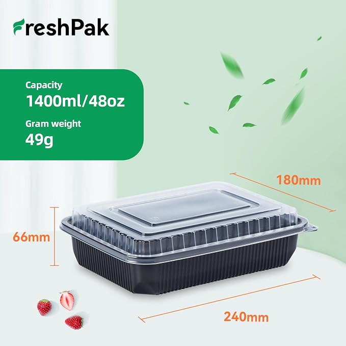 40-Pack 48oz Meal Prep Containers - Shrink Wrap Ready To Use | Large Leakproof Single Compartment To Go Boxes | BPA-Free, Microwave & Freezer Safe | Heavy-Duty Catering & Leftover Storage - Image 2
